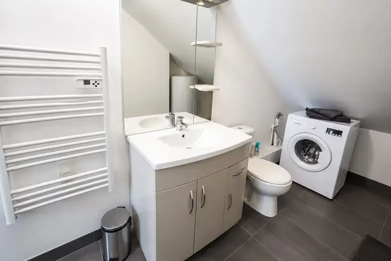 Salle d’eau, vue sur le séjour — Lot de 2 studios meublés de 46m² à Dunkerque