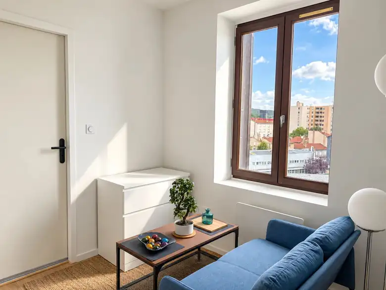 Le coin salon du studio — Lot d’appartements de 46m² : un studio et un T1 à Saint-Étienne