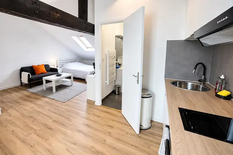 Le canapé et le lit, côté velux — Immeuble de rapport de 129m² composé de 2 T3 et d’un studio à Saint-Pol-sur-Mer
